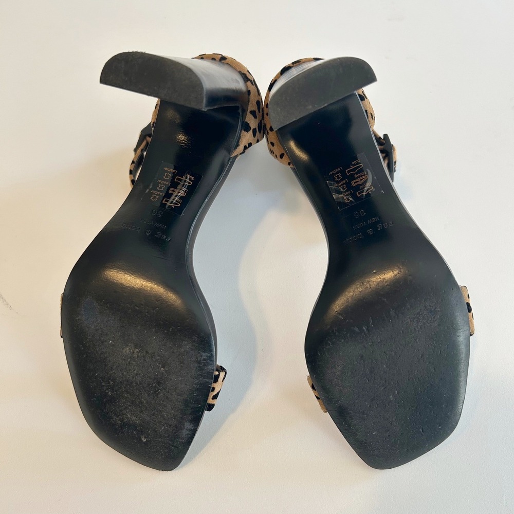 Rag & Bone Cheetah Print Leather Heels Women 6 US Block Heel Square Toe - Picture 6 of 8